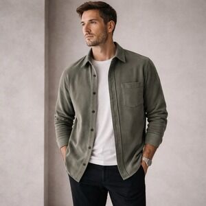 Citizens of Humanity Luca French Terry Button Down Shirt Jacket Olive Men M $248